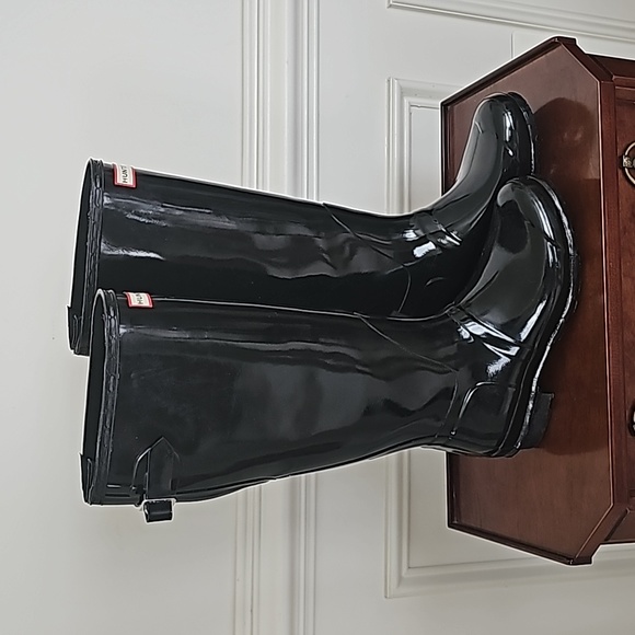 Black Shiny Hunter Size 9 Boots - Picture 3 of 8